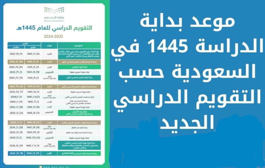 التقويم الدراسي 1445 السعودية 